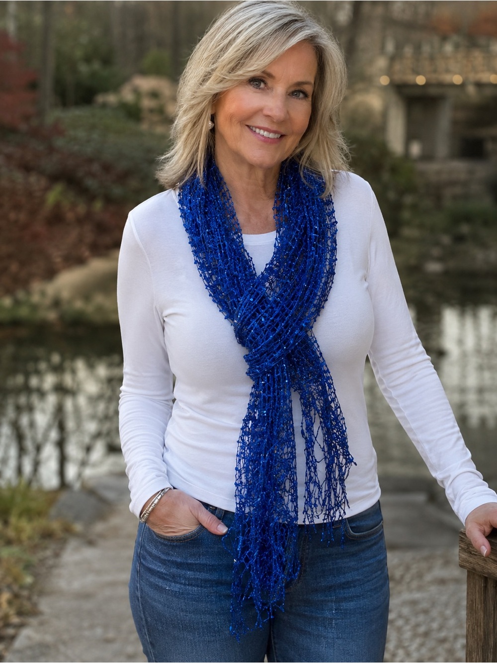 Royal Blue Fringe Woven Long Fashion Scarf